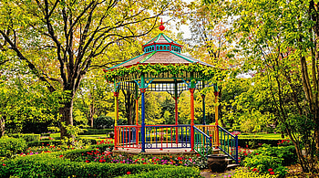 Vibrant Gazebo in a Garden Escape, gazebo, garden, nature, architecture, colorful HD wallpaper