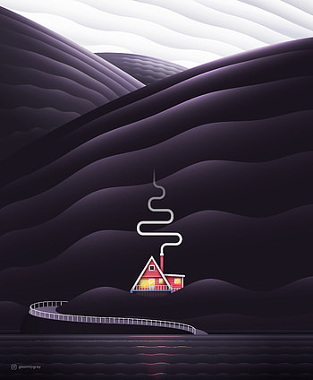 Art, Smoke, Vector, House, Hills HD phone wallpaper