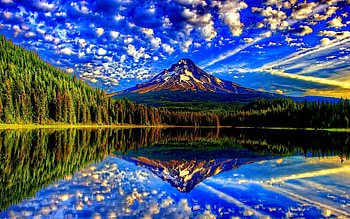 ღ.Splendid of Reflection.ღ, natural, spectacular, Landscape, atmosphere, Mountains, Nature, wonderful, perfect, touching, scenery, Lakes, trees, amazing, Forests, Sky, splendid, magnificent, beautiful, Reflections, clouds, splendor HD wallpaper