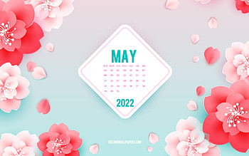 2022 May Calendar, , pink flowers, May, spring art, 2022 spring calendars, spring background with flowers, May 2022 Calendar, paper flowers HD wallpaper