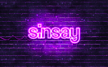 Sinsay violet logo, , violet brickwall, Sinsay logo, brands, Sinsay neon logo, Sinsay HD wallpaper