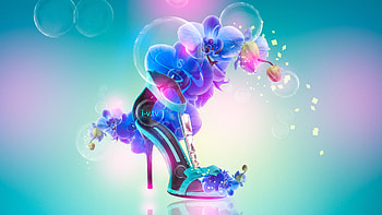 Abstract, blue, pink, tony kokhan, flower, shoe, orchid, luminos HD wallpaper