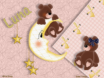 Luna Bears, bears, pink, moon, yellow, cute, stars HD wallpaper