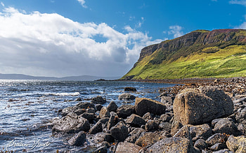 Stones Coast of Scotland, UK, sea, Scotland, UK, coast, clouds, rocks, beach HD wallpaper