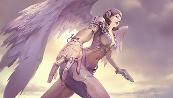 Angel, wings, view from down, pink, fantasy, girl, ouer7901, ocass, hand HD wallpaper