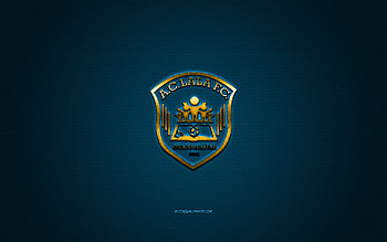 LALA FC, Venezuelan football club, gold logo, blue carbon fiber background, Venezuelan Primera Division, football, Ciudad Guayan, Venezuela, LALA FC logo HD wallpaper