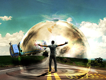 love protects me, god, ultimate, man, protects me, 3d, love, road, truck, layer HD wallpaper