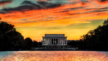 Sunset at Lincoln Memorial , architecture, Abraam Lincoln, graphy, memorial, landscape, monument, USA, beautiful, Lincoln, scenery, wide screen, Wahington DC HD wallpaper