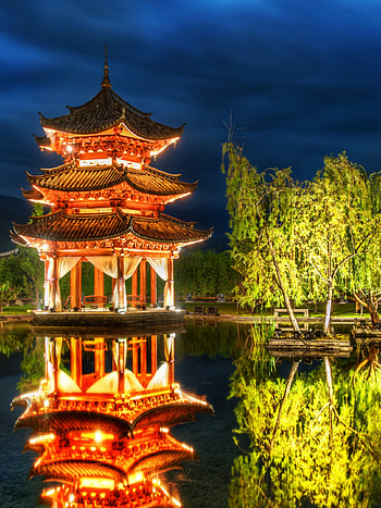 Asian structures, Lakeside view, Peaceful ambiance, Traditional beauty HD phone wallpaper