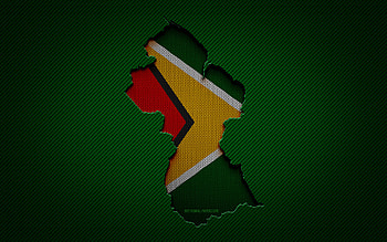 Guyana map, , South American countries, Guyanese flag, green carbon background, Guyana map silhouette, Guyana flag, South America, Guyanese map, Guyana, flag of Guyana HD wallpaper