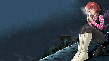 Night Scenery, night, hot, cold, girl, stars, dark, anime, suou pavlichenko, coffe, darker than black, boots, drink HD wallpaper