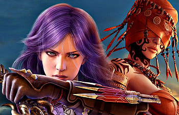 Fantasy girls, girl, woman, purple, pink, fantasy, red, game, fighter, guild wars HD wallpaper