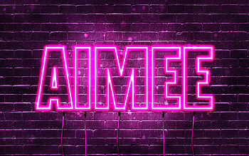 Happy Birtay Aimee, , pink neon lights, Aimee name, creative, Aimee Happy Birtay, Aimee Birtay, popular french female names, with Aimee name, Aimee HD wallpaper