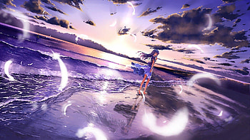 purple anime beach 1920x1080, Anime, purple anime HD wallpaper