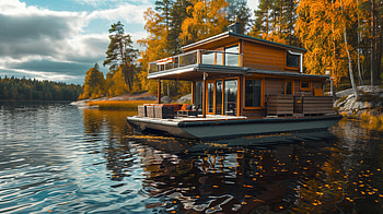 Serene Lake Houseboat, lake, Autumn, waterfront, nature HD wallpaper