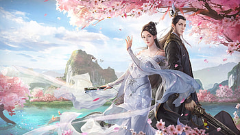 Fantasy couple, fantasy, frumusete, man, couple, luminos, girl, spring HD wallpaper
