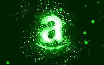 Amazon green logo, artwork, green abstract background, Amazon logo, green neon lights, brands, Amazon HD wallpaper