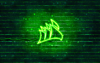 Corsair green logo, , green brickwall, Corsair logo, brands, Corsair neon logo, Corsair HD wallpaper