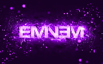 Eminem violet logo, , american rapper, violet neon lights, creative, violet abstract background, Marshall Bruce Mathers III, Eminem logo, music stars, Eminem HD wallpaper