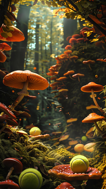 Enchanted Forest Mushroom & Tennis Ball, tennis ball, mushroom HD phone wallpaper