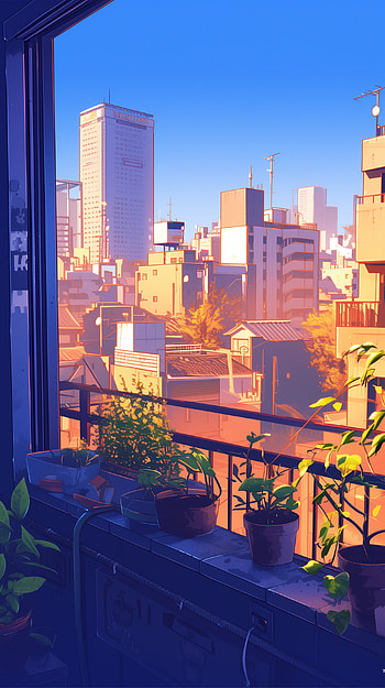 Anime Cityscape for , Anime, anime city, cityscape, balcony, anime sunset HD phone wallpaper