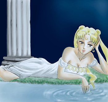 Princess Serenity, sexy, art, sailormoon, hot, cute, girl, anime girl, painting, anime, princess, water, female HD wallpaper
