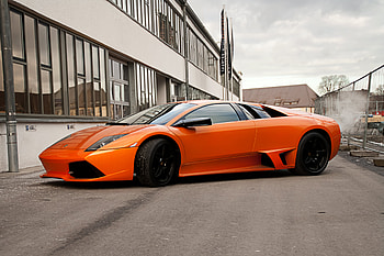 Windows, Sky, Clouds, Lamborghini, Cars, Building, Side View, Fencing, Enclosure, Murcielago, Black Discs, Mursielago, Lp640 HD wallpaper