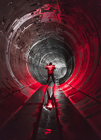 Dark, Miscellanea, Miscellaneous, Neon, Lamp, Glow, Human, Person, Tunnel HD phone wallpaper