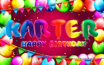 Happy Birtay Karter, , colorful balloon frame, Karter name, purple background, Karter Happy Birtay, Karter Birtay, popular american female names, Birtay concept, Karter HD wallpaper