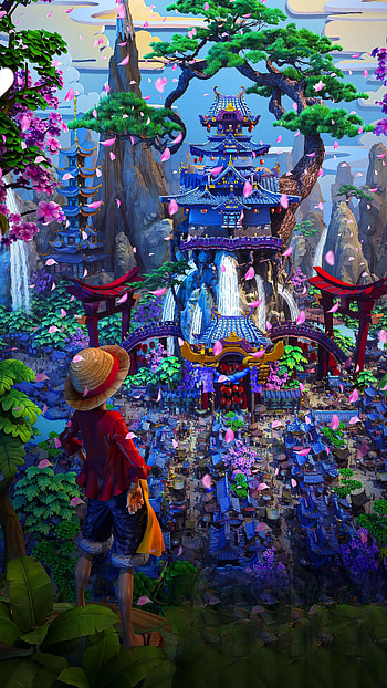 Luffy cidade de Wano, city, Monkey D. Luffy, Anime, One Piece, anime city HD phone wallpaper