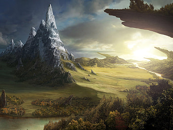 Fantasy World, abstract, planet, fantasy, world, mountain HD wallpaper