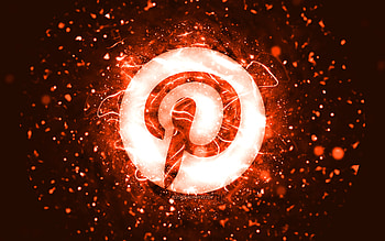 Pinterest orange logo, , orange neon lights, creative, orange abstract background, Pinterest logo, social network, Pinterest HD wallpaper