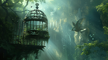 Enchanted Forest Birdcage, birdcage, cage, bird, forest, light HD wallpaper