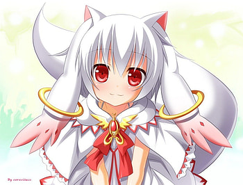 mahou shoujo madoka magica, red eyes, neko girl, anime, manga HD wallpaper