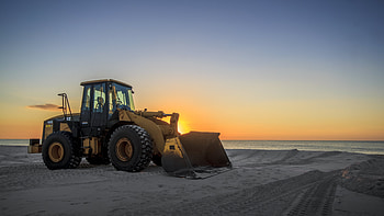 Vehicles, Wheel Loader, Caterpillar 950G, Sunset HD wallpaper
