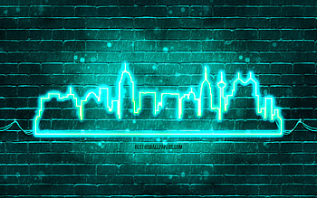 San Antonio turquoise neon silhouette, , turquoise neon lights, San Antonio skyline silhouette, turquoise brickwall, american cities, neon skyline silhouettes, USA, San Antonio silhouette, San Antonio HD wallpaper