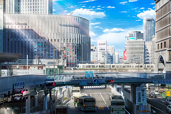 Anime City, sky, Anime, art, city HD wallpaper
