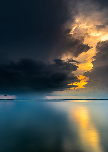 Nature, Sunset, Sky, Clouds, Lake, Glare HD phone wallpaper