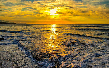 Sunset, sea, sun, beach HD wallpaper