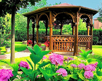 Garden gazebo, gazebo, garden, nature, flowers HD wallpaper