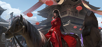 Dark haired elf riding a horse, elf, Dark, riding a, haired, horse HD wallpaper