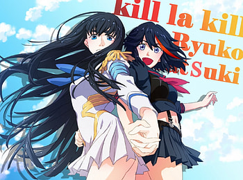 ryuko & satsuki, KLK, satsuki kiryuuin, uniform, long hair, ryuko matoi, anime, pretty girls, cute girls, kill la kill anime HD wallpaper