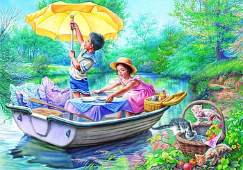 A little Boat Trip, summer, boat, water, childs HD wallpaper