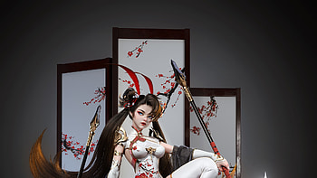 Fantasy girl, fantasy, johnhide, white, art, red, girl HD wallpaper