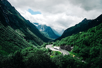 Nature, Mountains, Clouds, Road, Car, Norway HD wallpaper