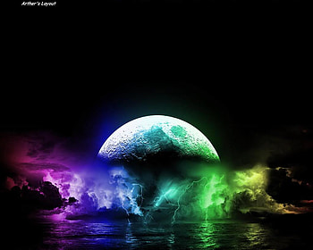 149821, space, colors, rainbow, moon HD wallpaper