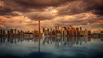 City, buildings, cityscape, reflections, clouds HD wallpaper