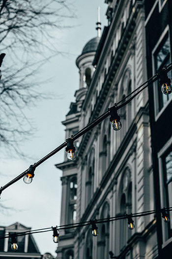Architecture, Building, Miscellanea, Miscellaneous, Garland, Decoration, Garlands, Light Bulbs HD phone wallpaper