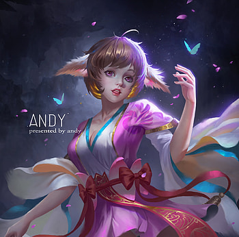 Foxgirl, blue, frumusete, girl, fox, pink, fantasy, ears, andy, luminos HD wallpaper