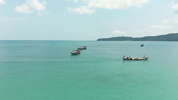 Fisherman boats, Tropical sea waters, Aerial view, Sunny day HD wallpaper